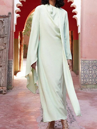 Trendyol Modest evening dress with light green shawl - 70% OFF