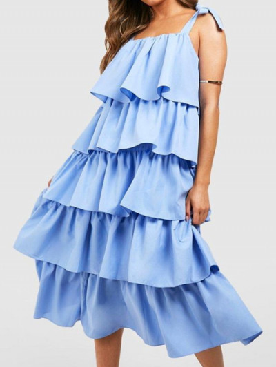 Blue boohoo midi dress with tiered layers and ruffles with 76% OFF from VogaCloset